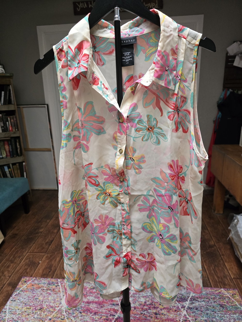 Sleeveless Button-Front Top with Floral Print